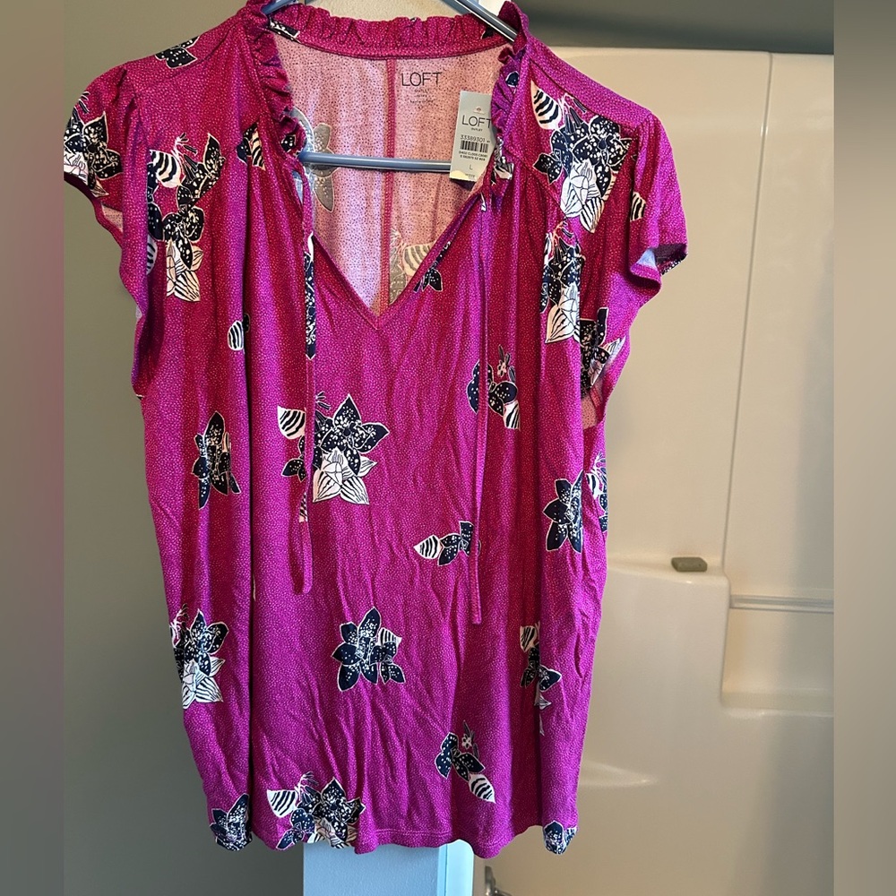 LOFT Pink Tie Front Blouse